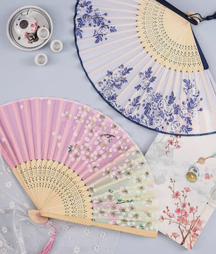 Vintage Zijden Vouwbare Handwaaier - Chinees/Japans Bamboe, Perfect voor Dans & Decoratie