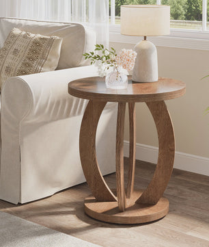 Ronde Bijzettafel met Opbergruimte - Farmhouse Stijl Nachtkastje