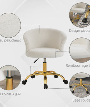 Ergonomic and comfortable desk Vinsetto, office chair desk, adjustable in height with steel piecing, White
