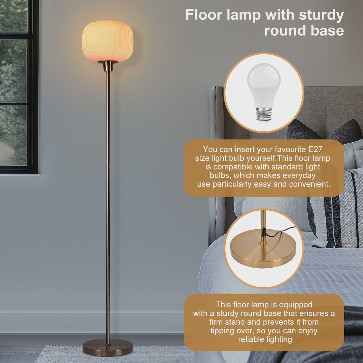 Moderne Staande Lamp met Bolvormige Glazen Kap - Sfeervolle Decoratie voor Elke Ruimte