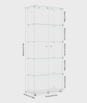 Moderne Witte Glazen Vitrinekast met LED Verlichting, 5 Legborden en 2 Vergrendelbare Deuren - 186x78x34 cm