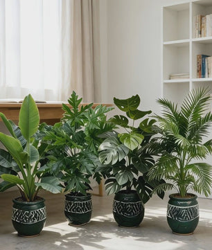 Set van 4 Grote Kunst Areca Palm Planten met 48 Bladeren - Tropische Decoratie