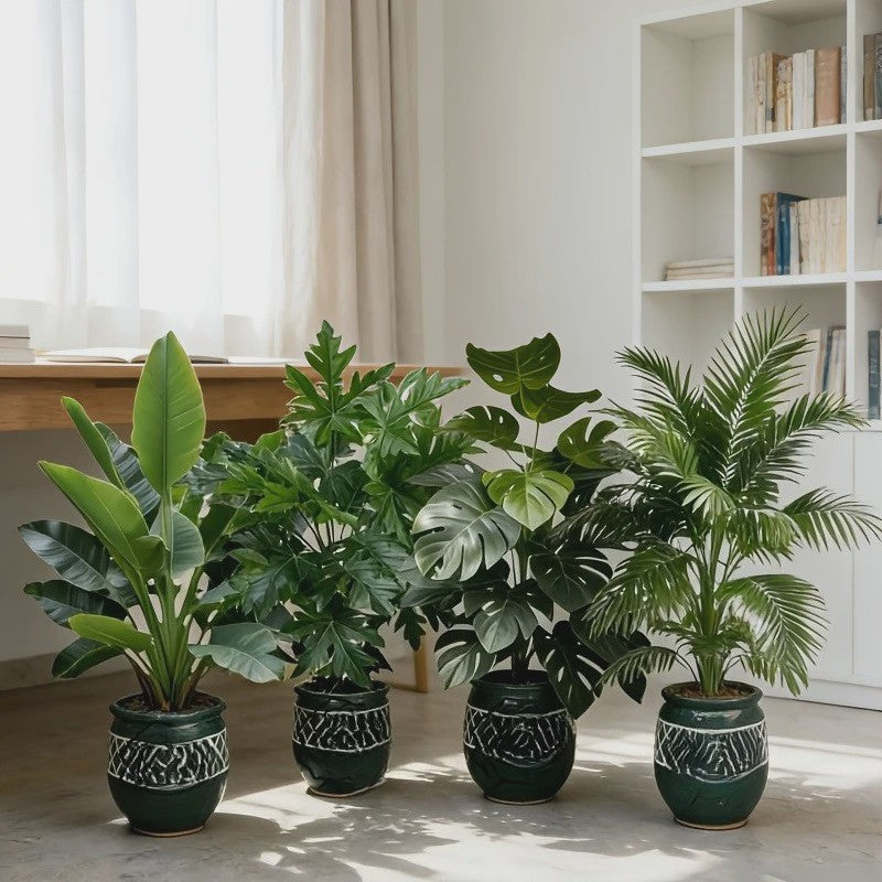 Set van 4 Grote Kunst Areca Palm Planten met 48 Bladeren - Tropische Decoratie