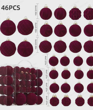 46-Delige Kerstballen Set - Velvet Pluche Kerstdecoratie Ballen (4/6/8cm)