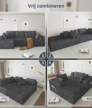 Moderne L-vormige Velvet Hoekbank 278x175cm - Geen Montage Vereist
