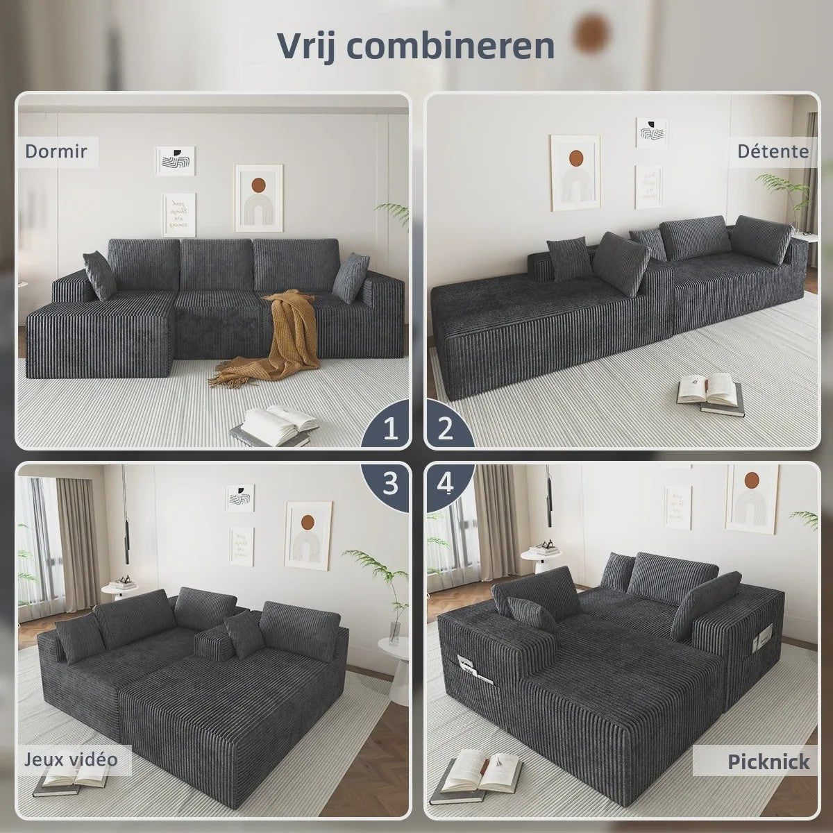 Moderne L-vormige Velvet Hoekbank 278x175cm - Geen Montage Vereist