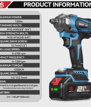 ONEVAN Brushless Accu Slagmoersleutel 1200 Nm - 1/2" Aandrijving