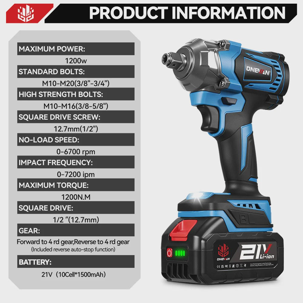 ONEVAN Brushless Accu Slagmoersleutel 1200 Nm - 1/2" Aandrijving