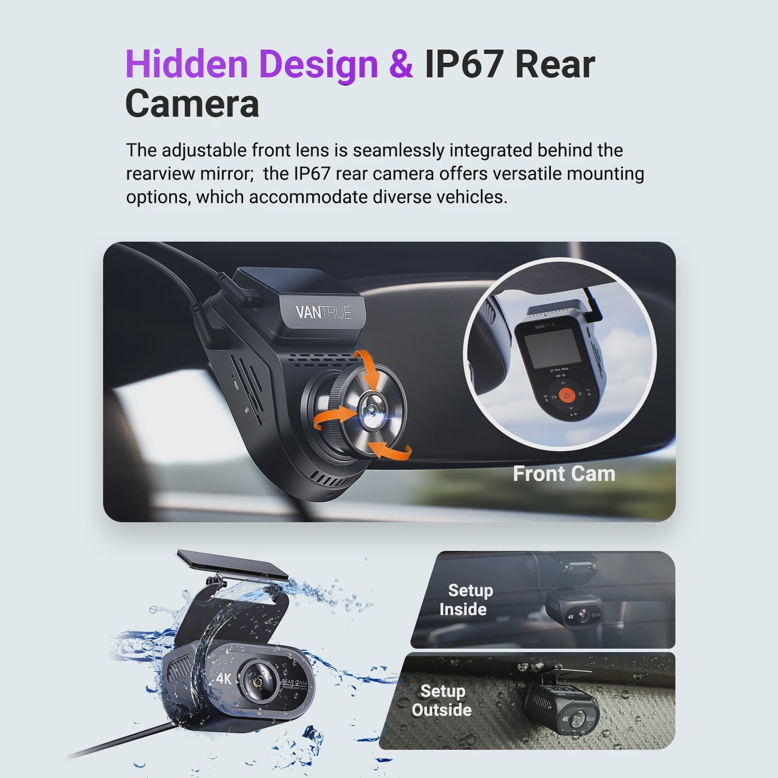 Vantrue S1 Pro Max Dual 4K Dashcam met ADAS, BSD, IP67 Waterdichte Camera en Spraakbesturing