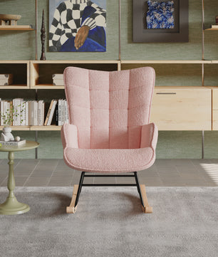 Roze Teddy Fluweel Schommelstoel met Armleuningen - Comfortabele Fauteuil voor Woonkamer & Slaapkamer