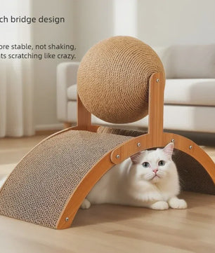 2-in-1 Kattenkrabbal met Houten Structuur en Sisal Krabplank