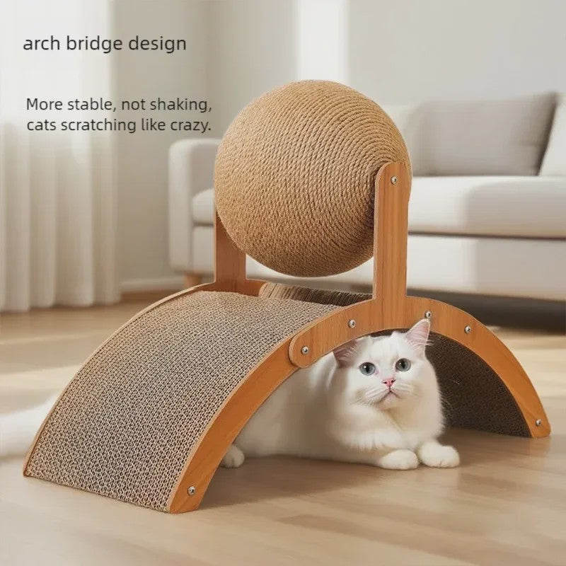 2-in-1 Kattenkrabbal met Houten Structuur en Sisal Krabplank