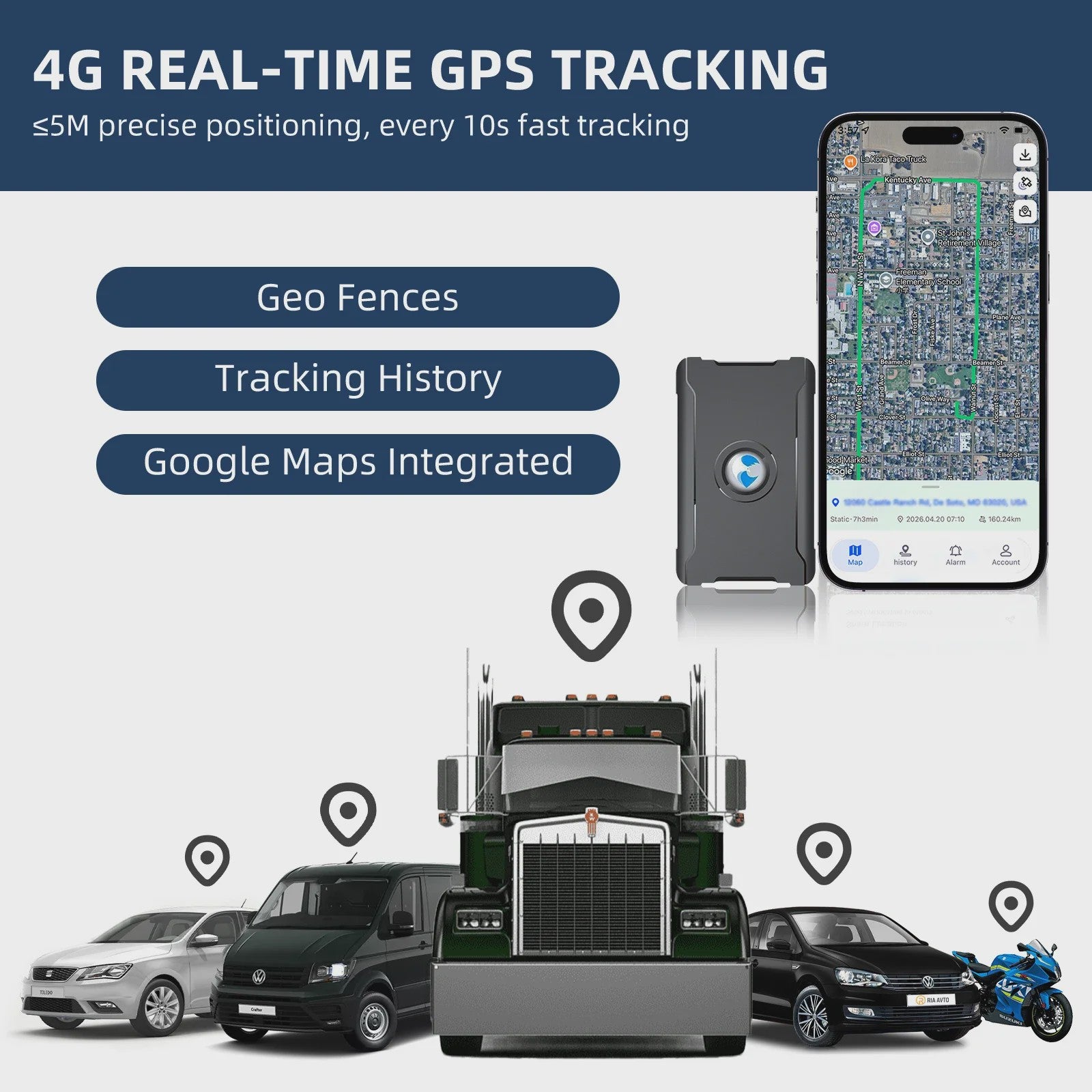 Mini GPS Tracker voor Auto, Motor & Vrachtwagen - Real-Time Anti-Diefstal Tracking met Magnetische Bevestiging