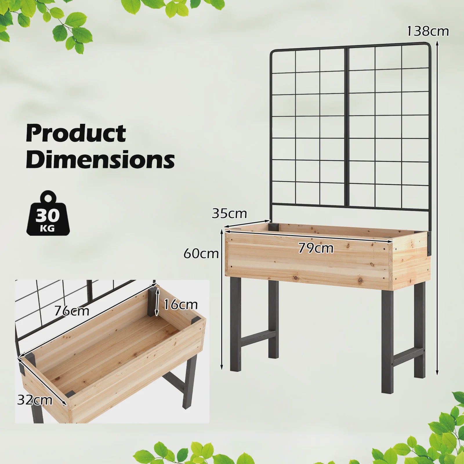 Verhoogd Houten Bed met Trellis - Bloembak voor Klimplanten en Bloemen
