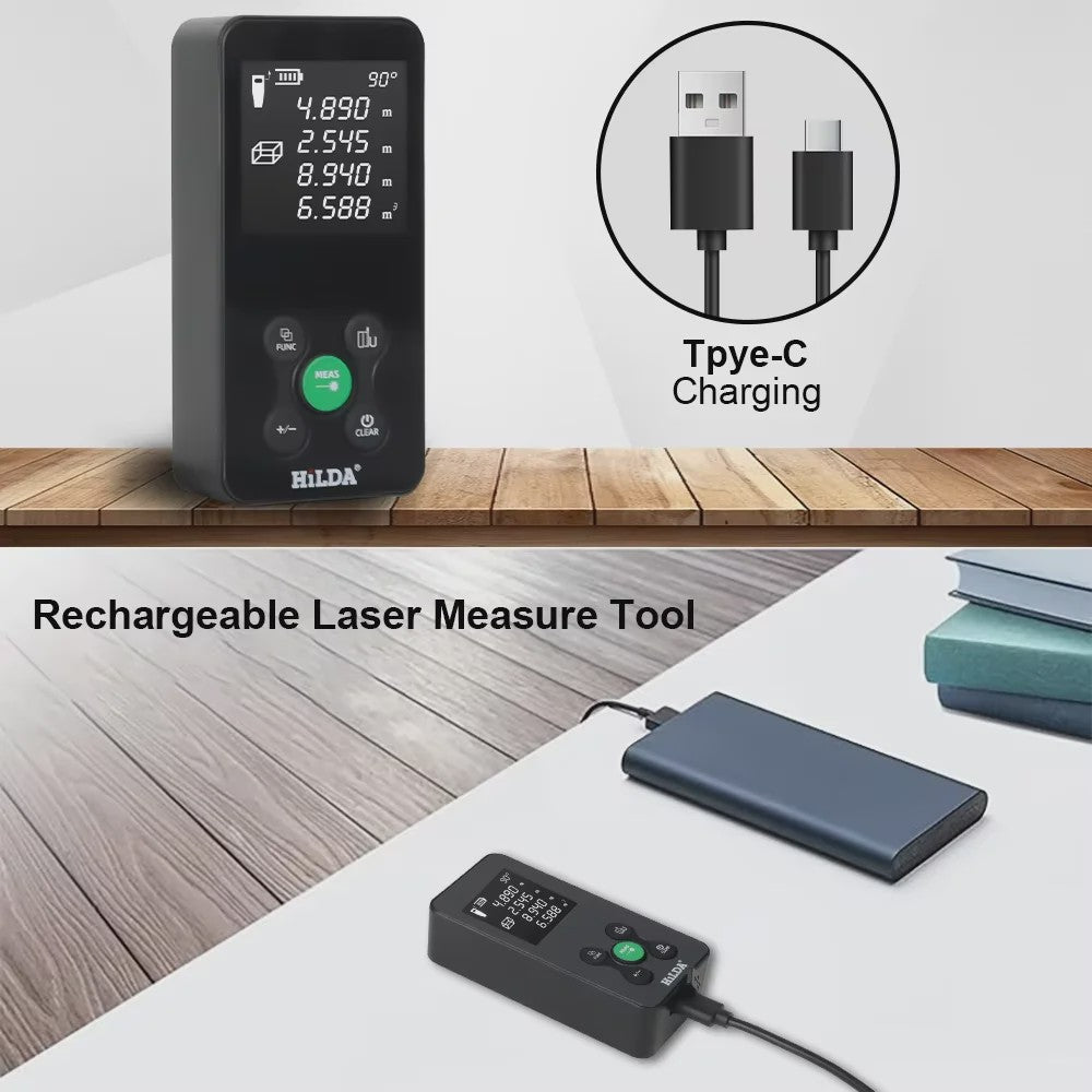HILDA Laser Afstandsmeter 100M - Oplaadbaar met Hoekmeting en Digitale Meetlint Functie