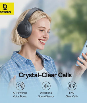 Baseus BH1 Lite Draadloze Koptelefoon - Bluetooth 6.0, 80 Uur Speeltijd, Super Bass & Heldere Oproepen