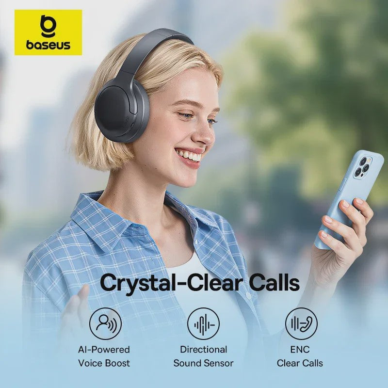 Baseus BH1 Lite Draadloze Koptelefoon - Bluetooth 6.0, 80 Uur Speeltijd, Super Bass & Heldere Oproepen