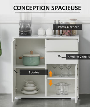 Stijlvolle Witte Buffetkast met 2 Deuren en 2 Lades - Compact en Functioneel