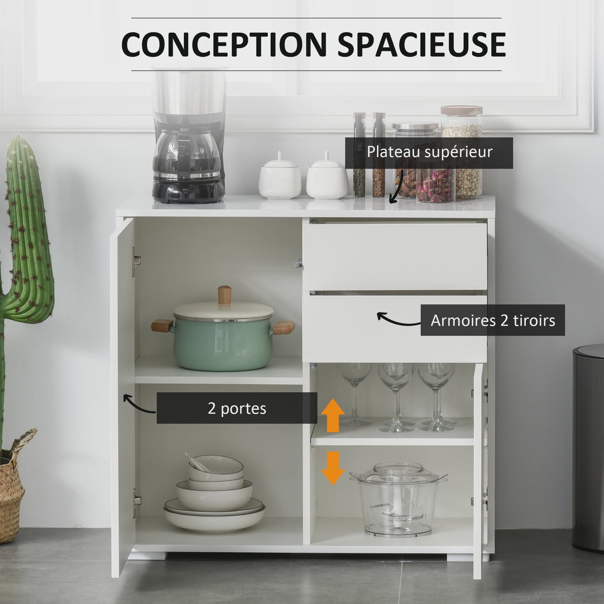 Stijlvolle Witte Buffetkast met 2 Deuren en 2 Lades - Compact en Functioneel