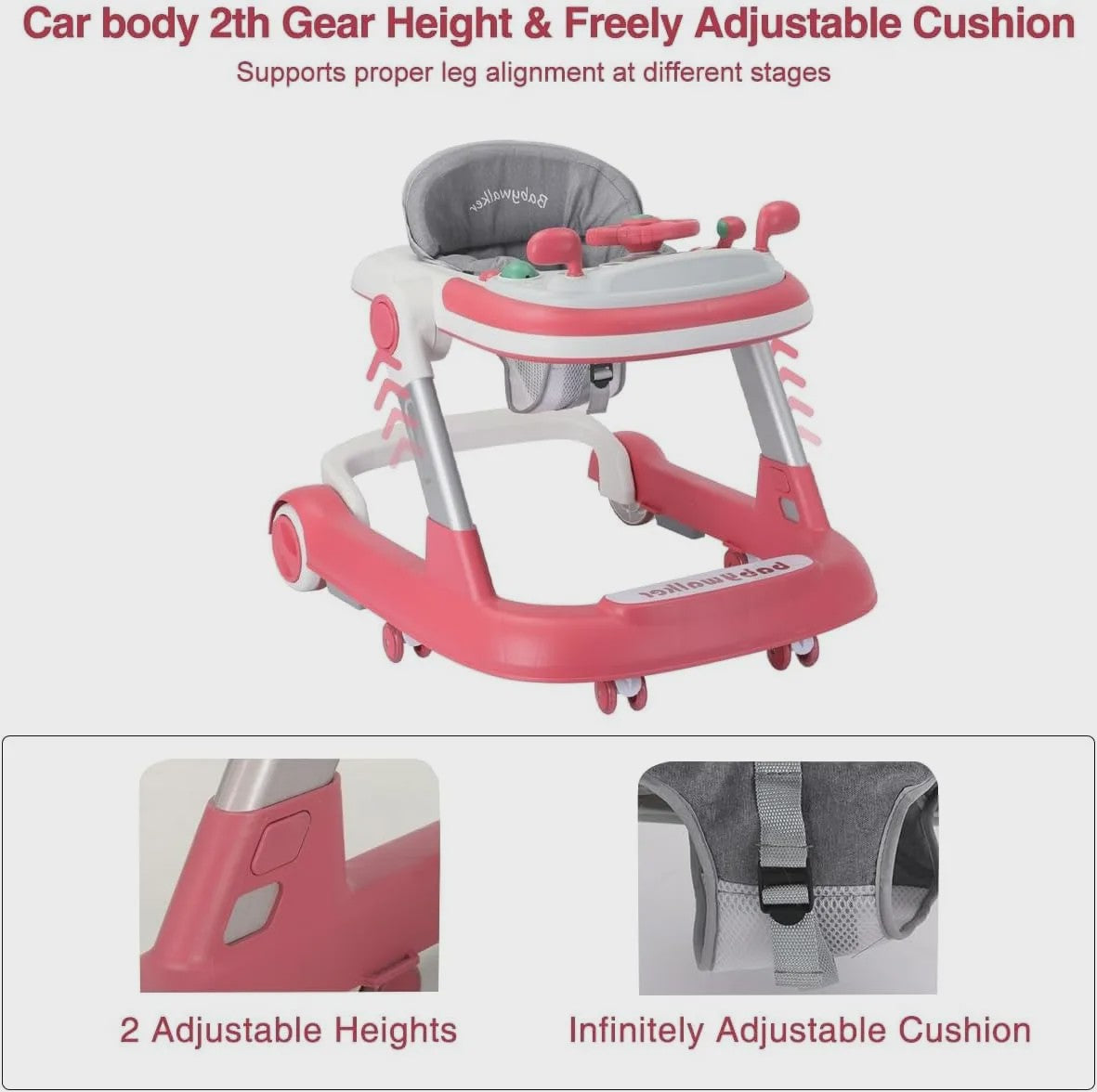 2-in-1 Baby Loopstoel met Afneembare Speel- en Voedingsblad en Muziekfunctie
