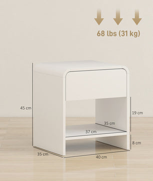 Set van 2 Witte Nachtkastjes met Lade en Open Vak - 40x35x45 cm