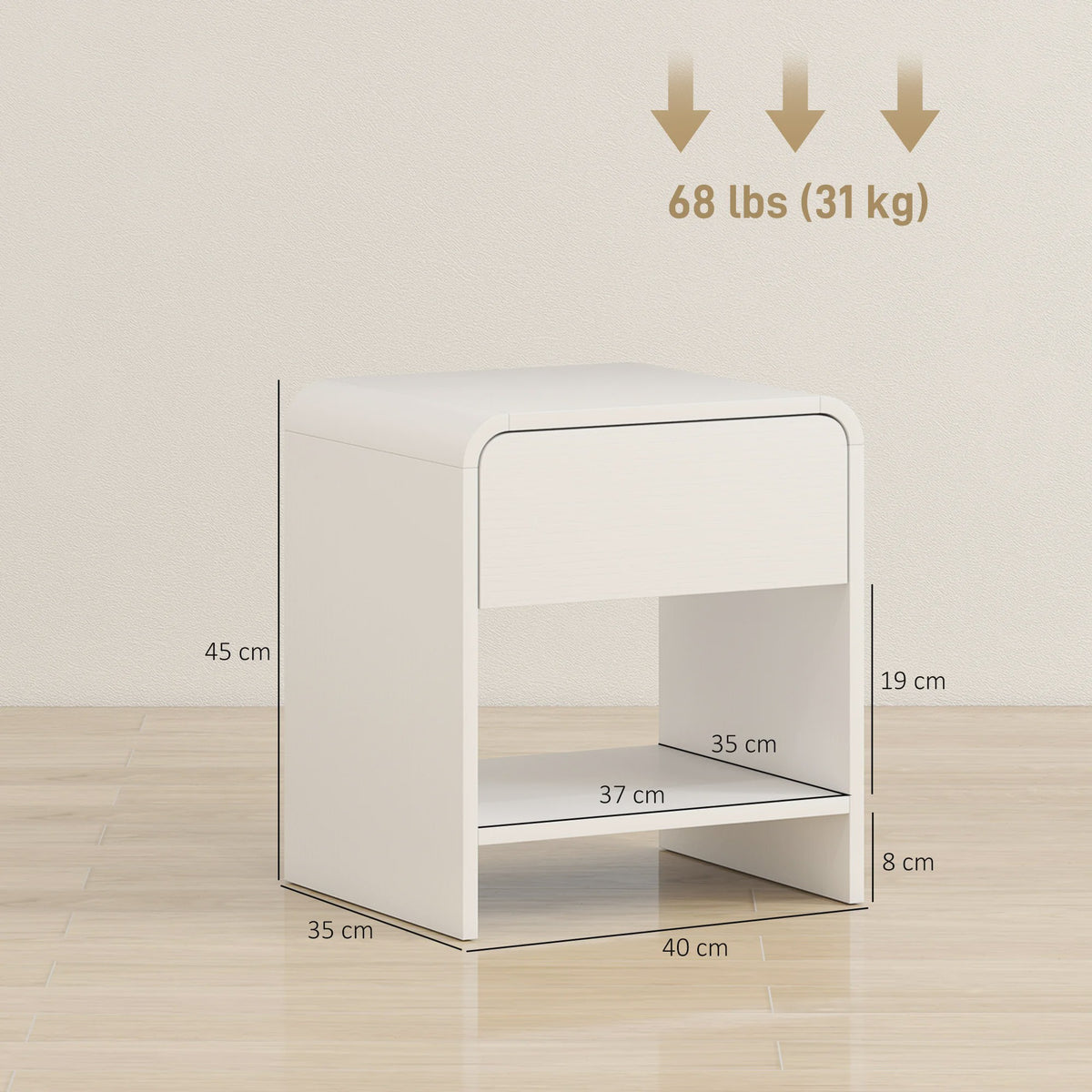 Set van 2 Witte Nachtkastjes met Lade en Open Vak - 40x35x45 cm