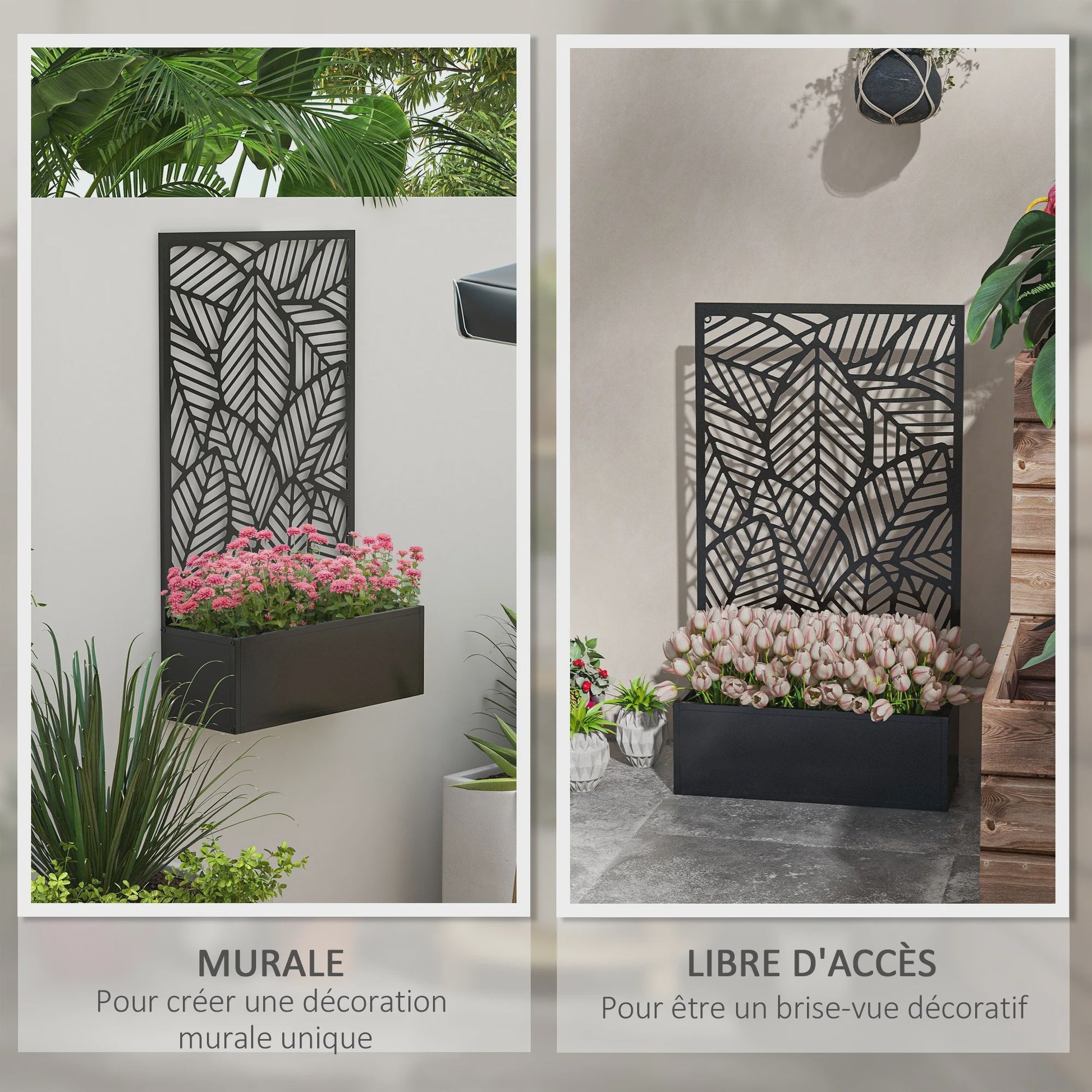 Outsunny Plantenbak met Decoratief Klimrek - Metalen Bloembak op Voet