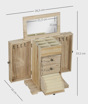Houten Sieradenkast met Spiegel, Lades en Armbandrol - Organiseer je Accessoires