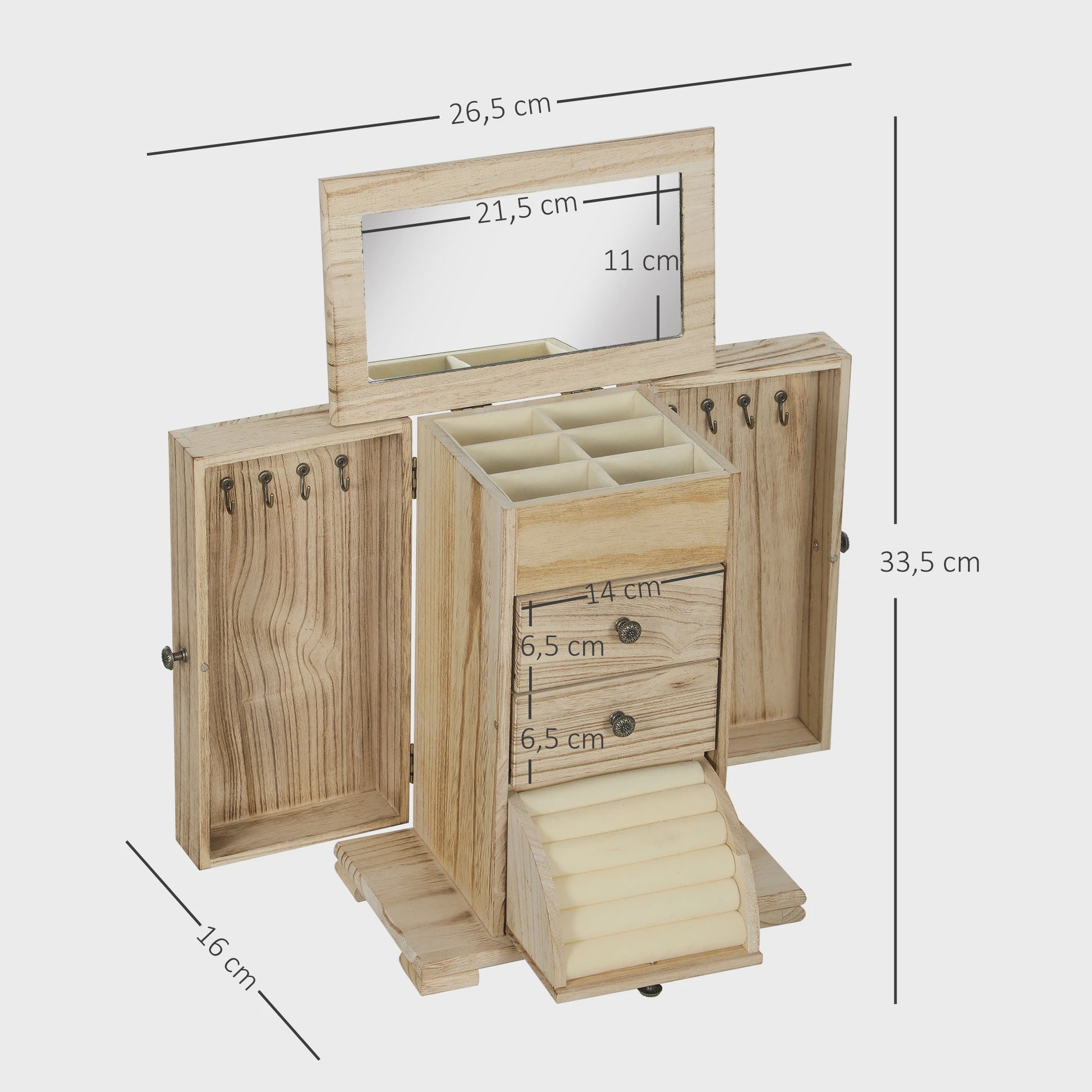 Houten Sieradenkast met Spiegel, Lades en Armbandrol - Organiseer je Accessoires