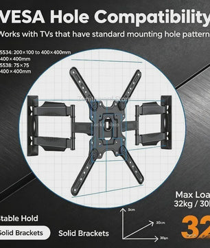 Kantelbare en Draaibare TV Muurbeugel 17-60 inch met Volledige Bewegingsvrijheid