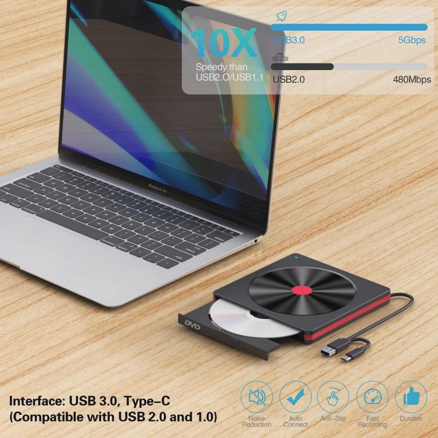 Externe USB 3.0 CD/DVD Brander & Lezer voor Laptop en PC