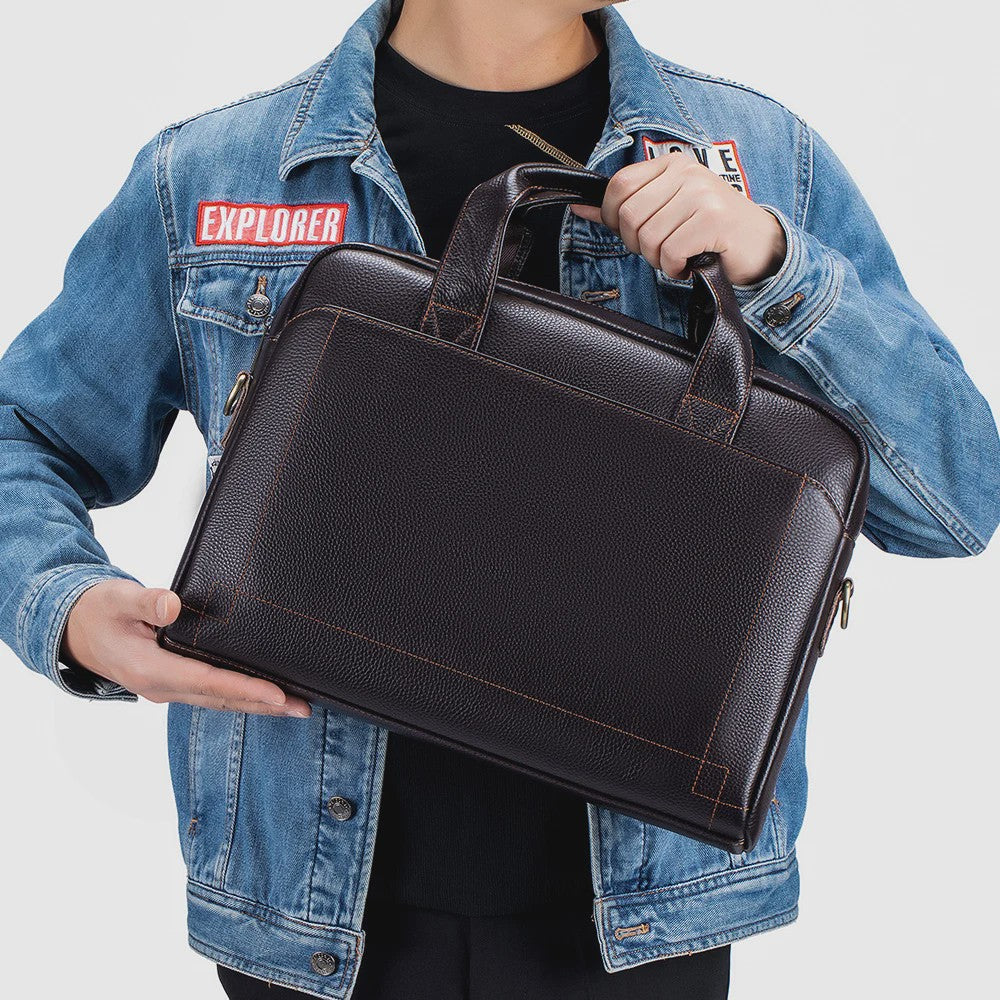 Luxe Leren Laptoptas Heren - Toplaags Koeienhuid Aktetas
