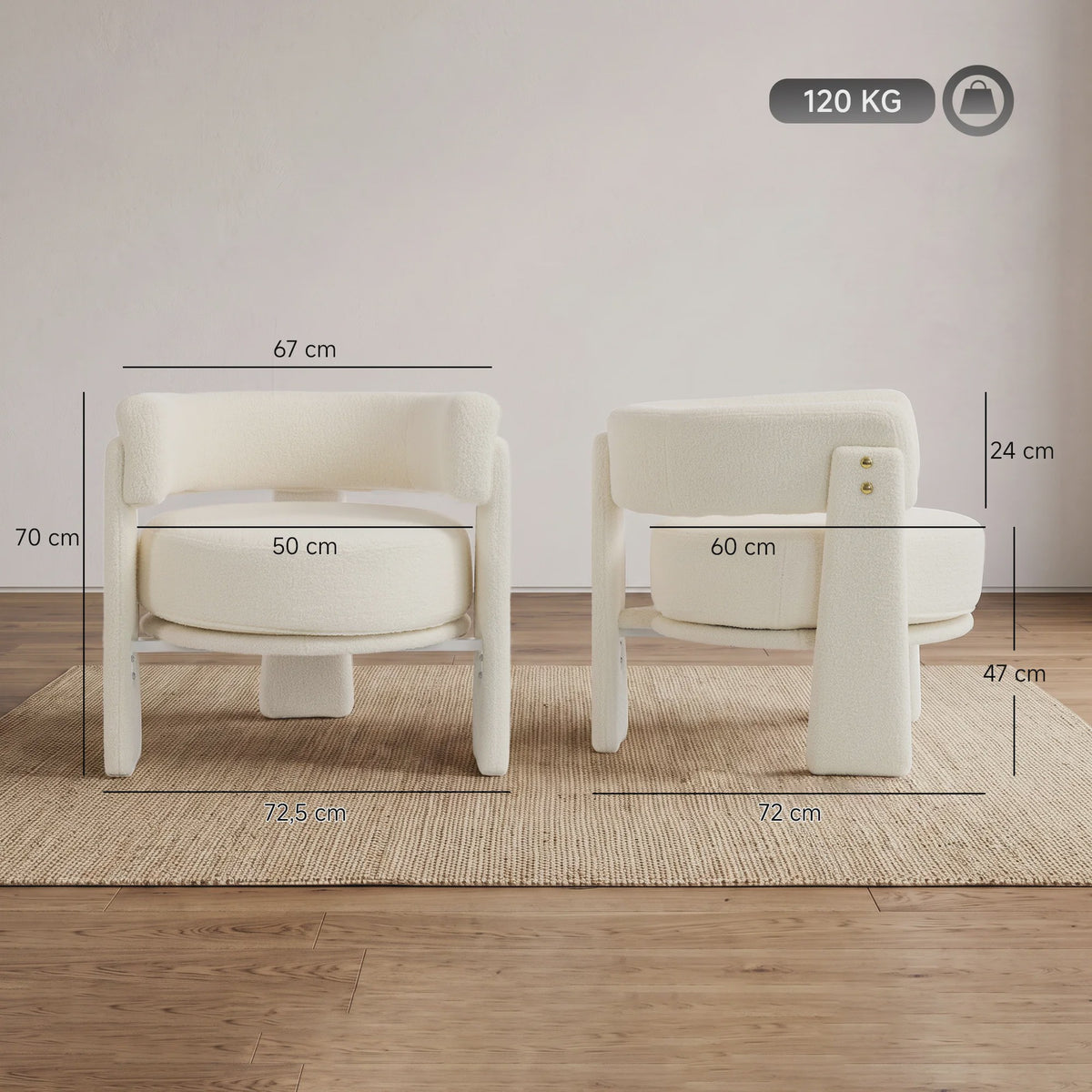 Crème Witte Fauteuil met Schapenvacht en Lendenkussen - Stijlvol Comfort