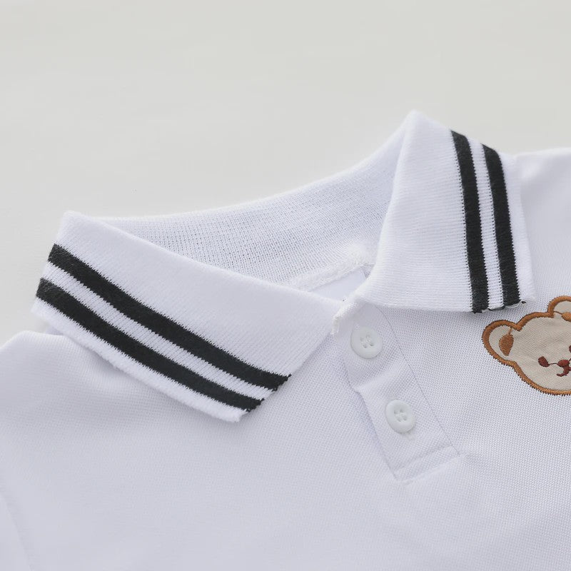 Zomer Set: Polo Shirt met Geborduurde Beer & Shorts voor Kinderen