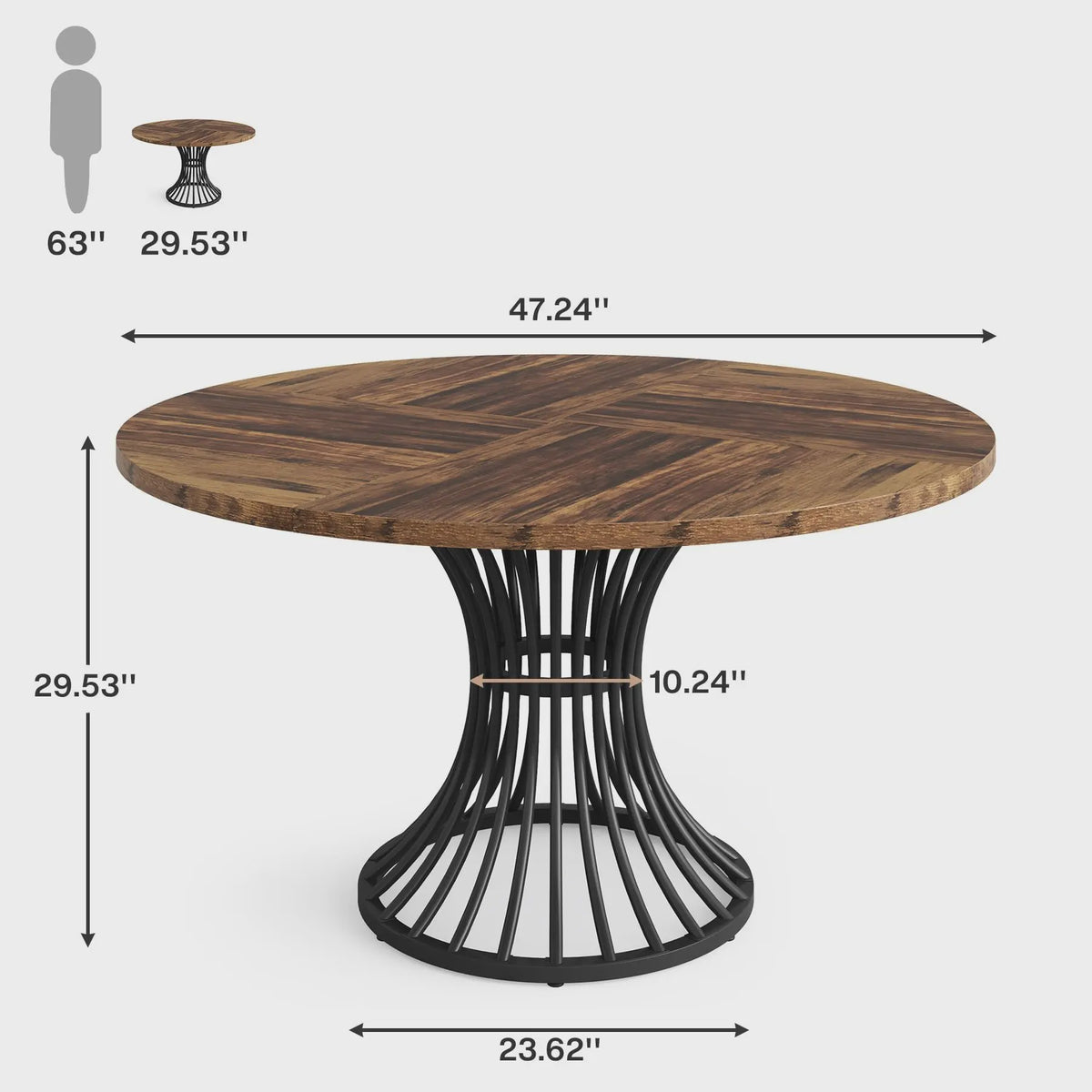 Industriële Ronde Eettafel voor 4-6 Personen - 47 Inch Farmhouse Stijl