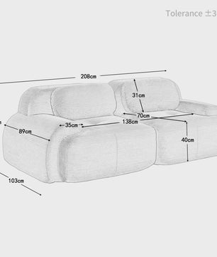 Luxe 82'' Loveseat Bank met Gebogen Armleuningen en Hoge-elastische Bekleding