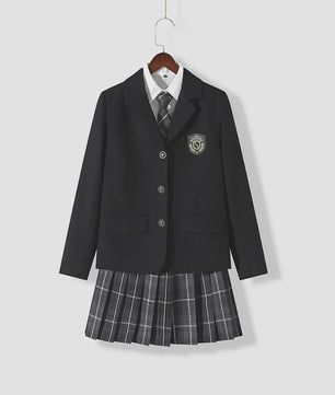 Japans JK Uniform Set: Preppy Blazer met Geruite Plooijurk - Schoolkleding Dames Herfst/Winter