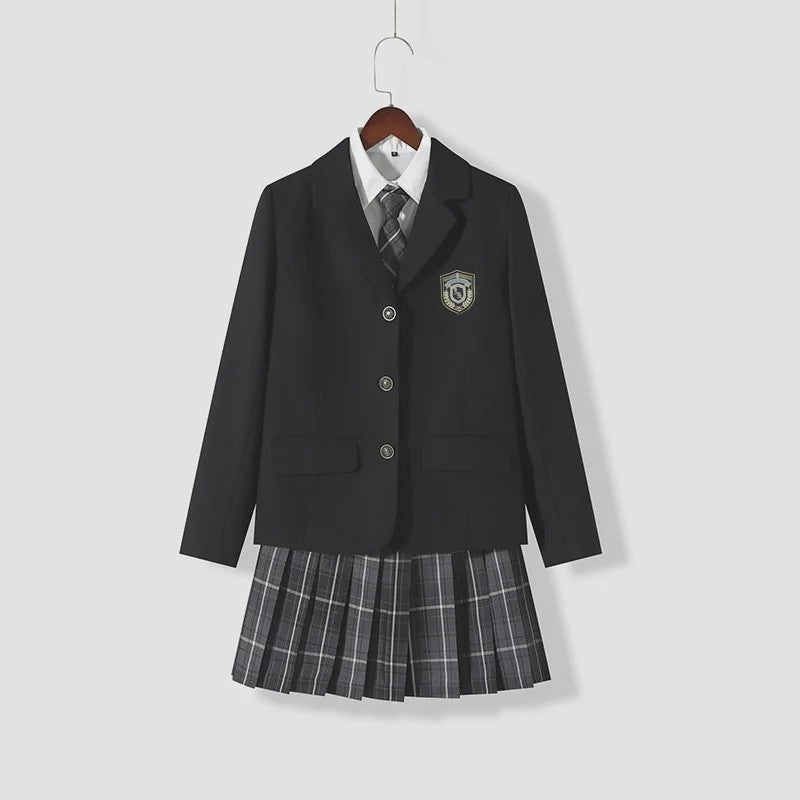 Japans JK Uniform Set: Preppy Blazer met Geruite Plooijurk - Schoolkleding Dames Herfst/Winter