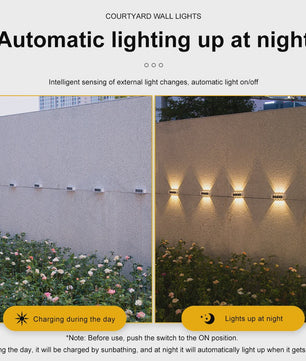 4x LED Solar Wandlampen Waterdicht - Buiten & Tuinverlichting met Boven- en Onderstraal
