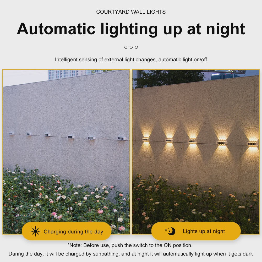 4x LED Solar Wandlampen Waterdicht - Buiten & Tuinverlichting met Boven- en Onderstraal