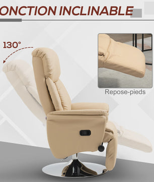 HOMCOM Armchair relaxation relax Living Room relaxation Armchair Pivoting foot-rest Adjustable Armrests, chair TV in Synthetic leather, Up to kg, for Living Room, bedroom, home cinema, beige