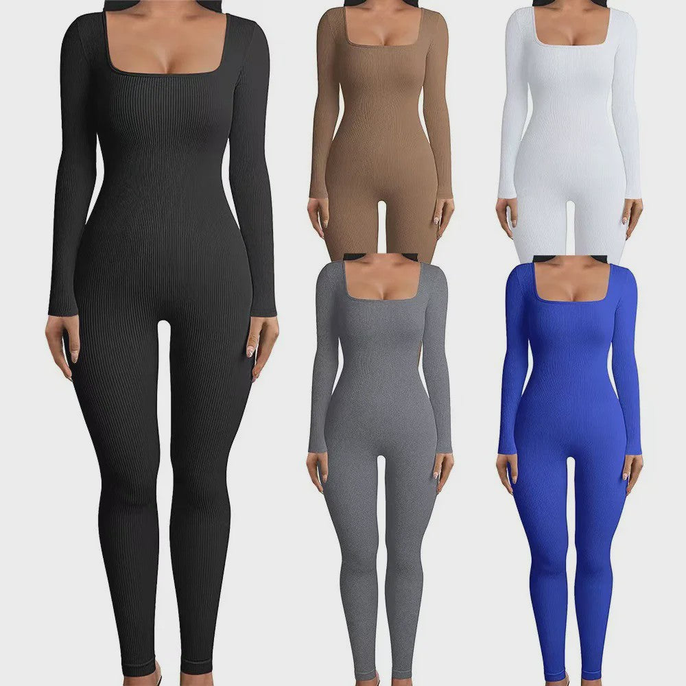 Ribbel Jumpsuit Dames - Naadloos Seamless Sport Bodysuit met Lange Mouwen