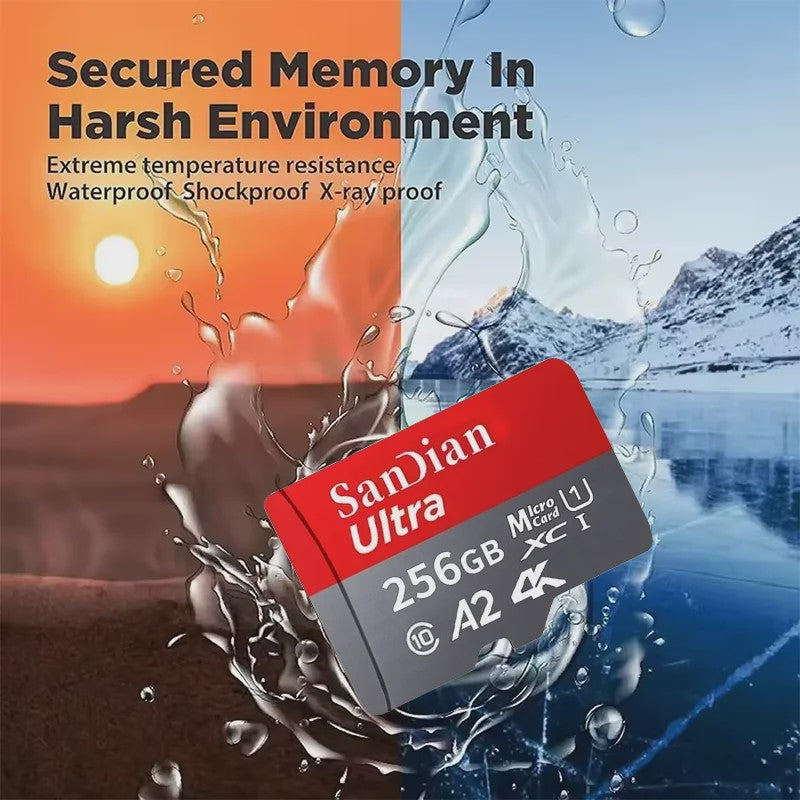 256GB Micro SDXC Kaart V30 4K Ultra HD - Hoge Snelheid Flash Geheugenkaart