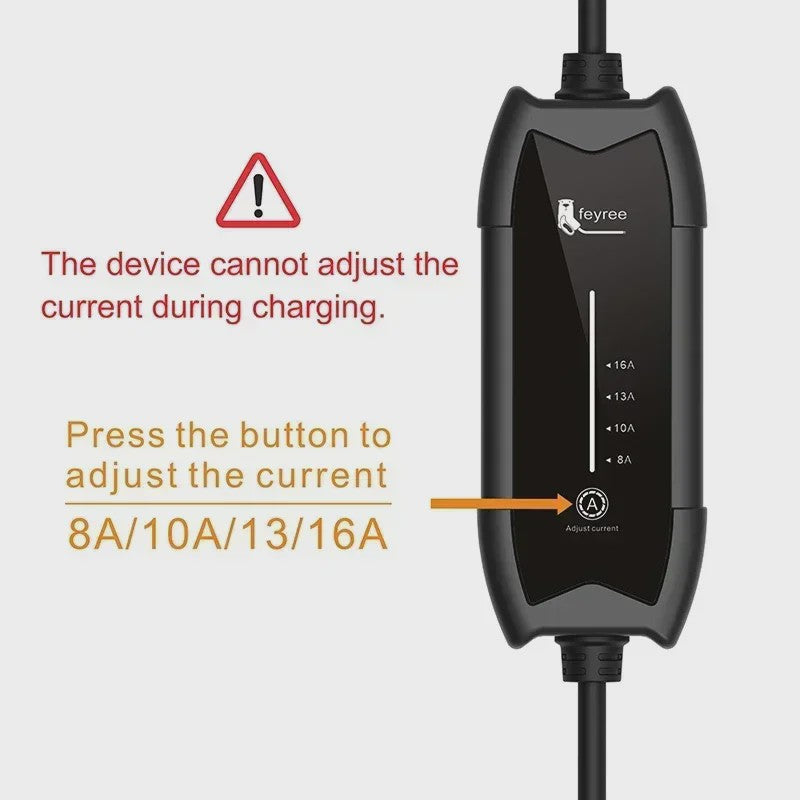 Feyree Draagbare EV Charger 3.5kW Type 2, 16A, 5m Kabel - Instelbare Stroomsterkte