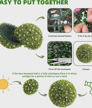 Kunst Buxusbollen met 11 Witte Bloesems - Decoratieve Tuin- en Huisdecoratie