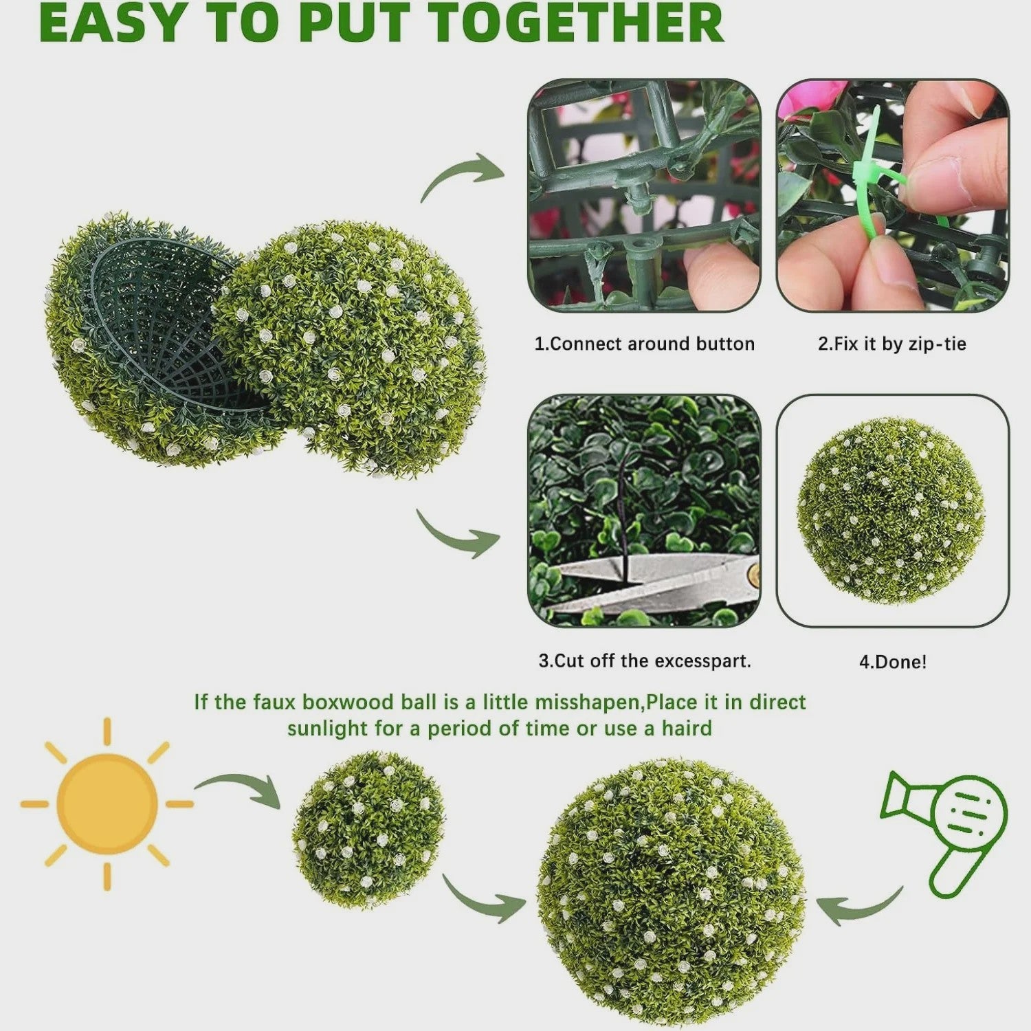 Kunst Buxusbollen met 11 Witte Bloesems - Decoratieve Tuin- en Huisdecoratie