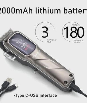 Kemei KM-1550 Professionele Baardtrimmer & Haarklipper voor Mannen - Draadloos, LED Display, USB