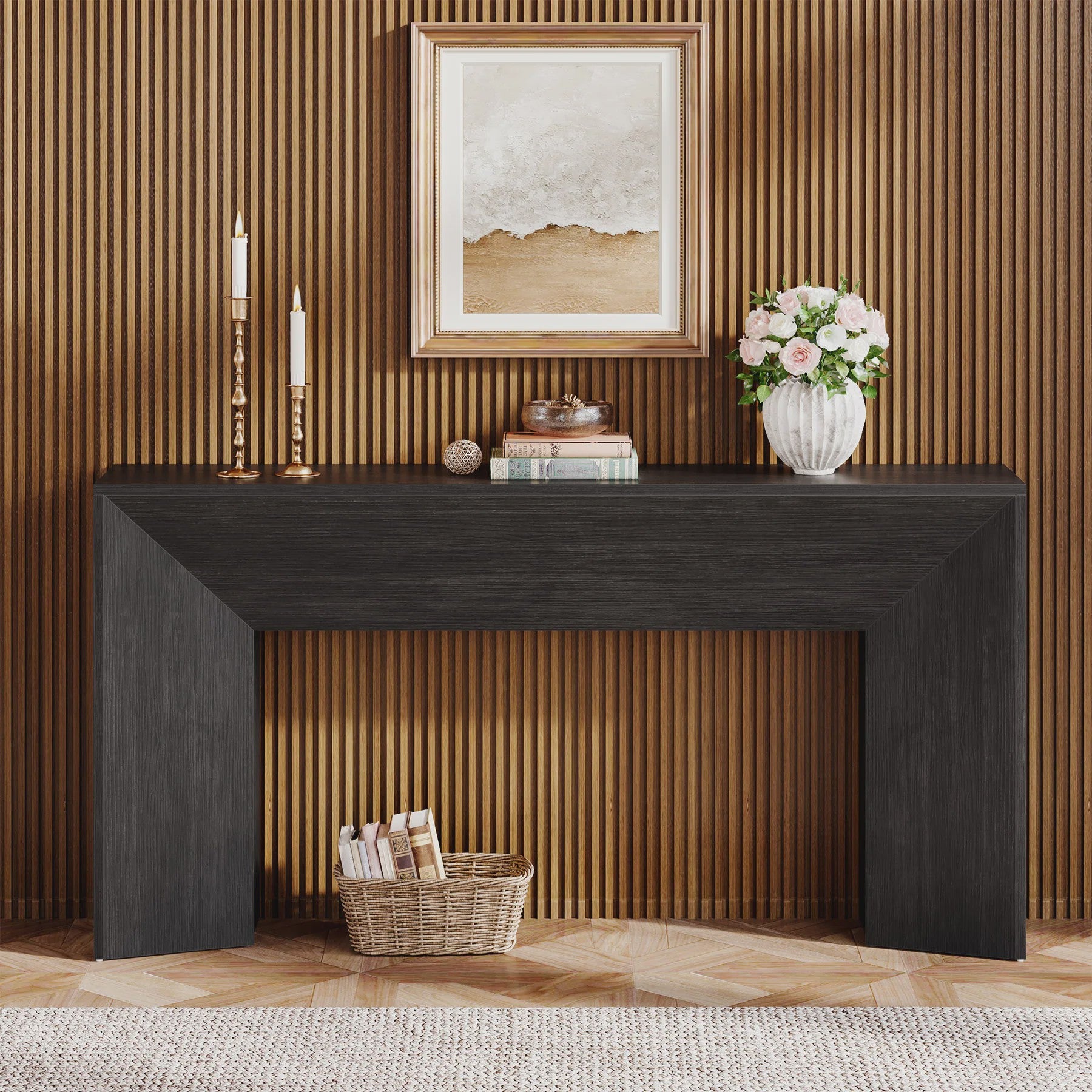 Extra Lange Zwarte Houten Console Tafel (160 cm) - Stijlvolle Entree & Woonkamer Tafel