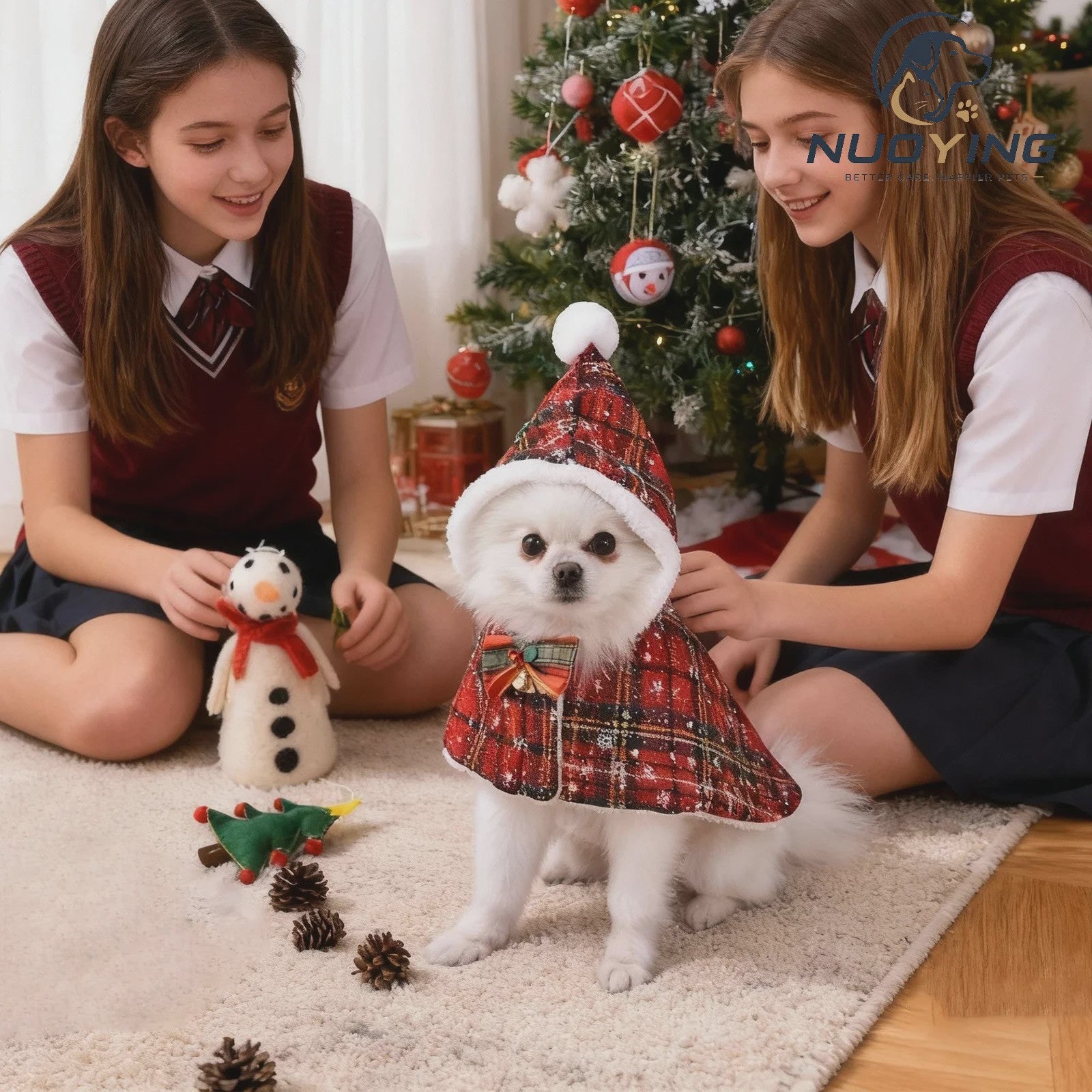 Feestelijke Kerst Cape voor Hond en Kat met Strik en Belletje