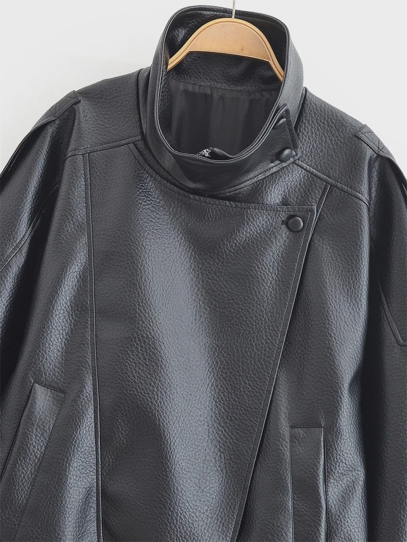 Zwarte Dames Faux Leren Jas - Stijlvolle Motorjas voor Herfst & Mode